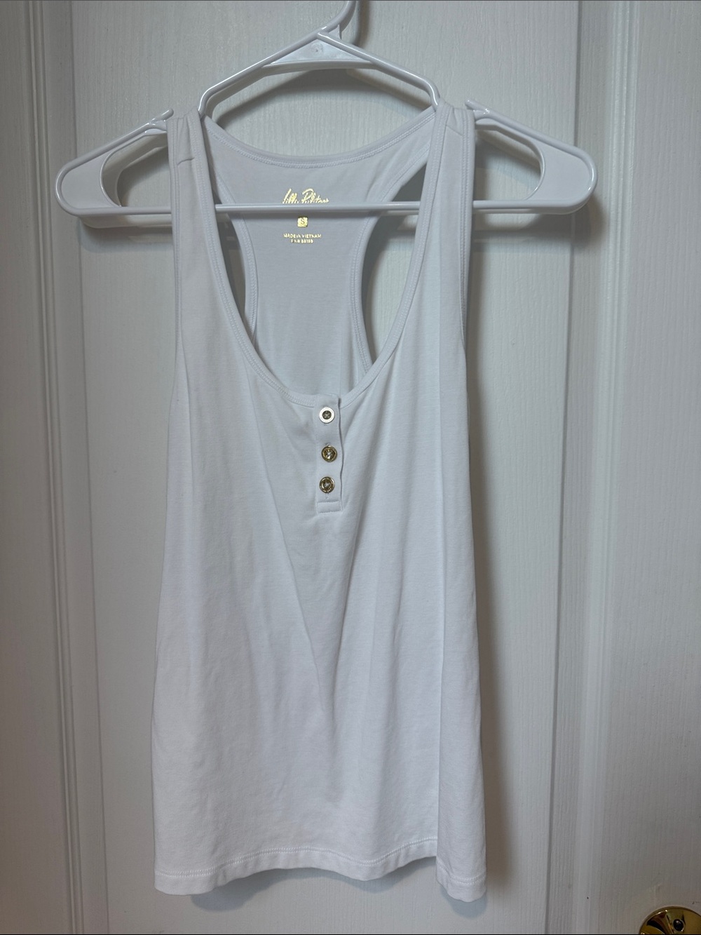 Lilly Pulitzer White Racerback Henley Tank Top with Front Buttons